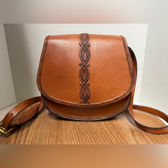 Lucky Brand Vtg Terra Cotta 100% CowHide Leather Horseshoe Purse Handbag - Picture 1 of 8